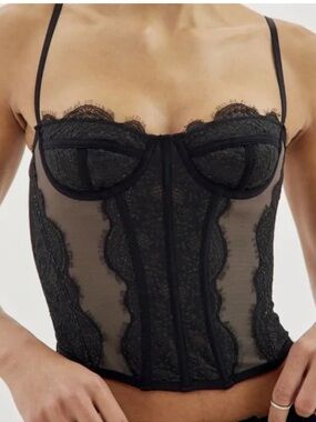 Out From Under for Urban Outfitters Black Lace Mesh Corset Bustier Cami Top  M